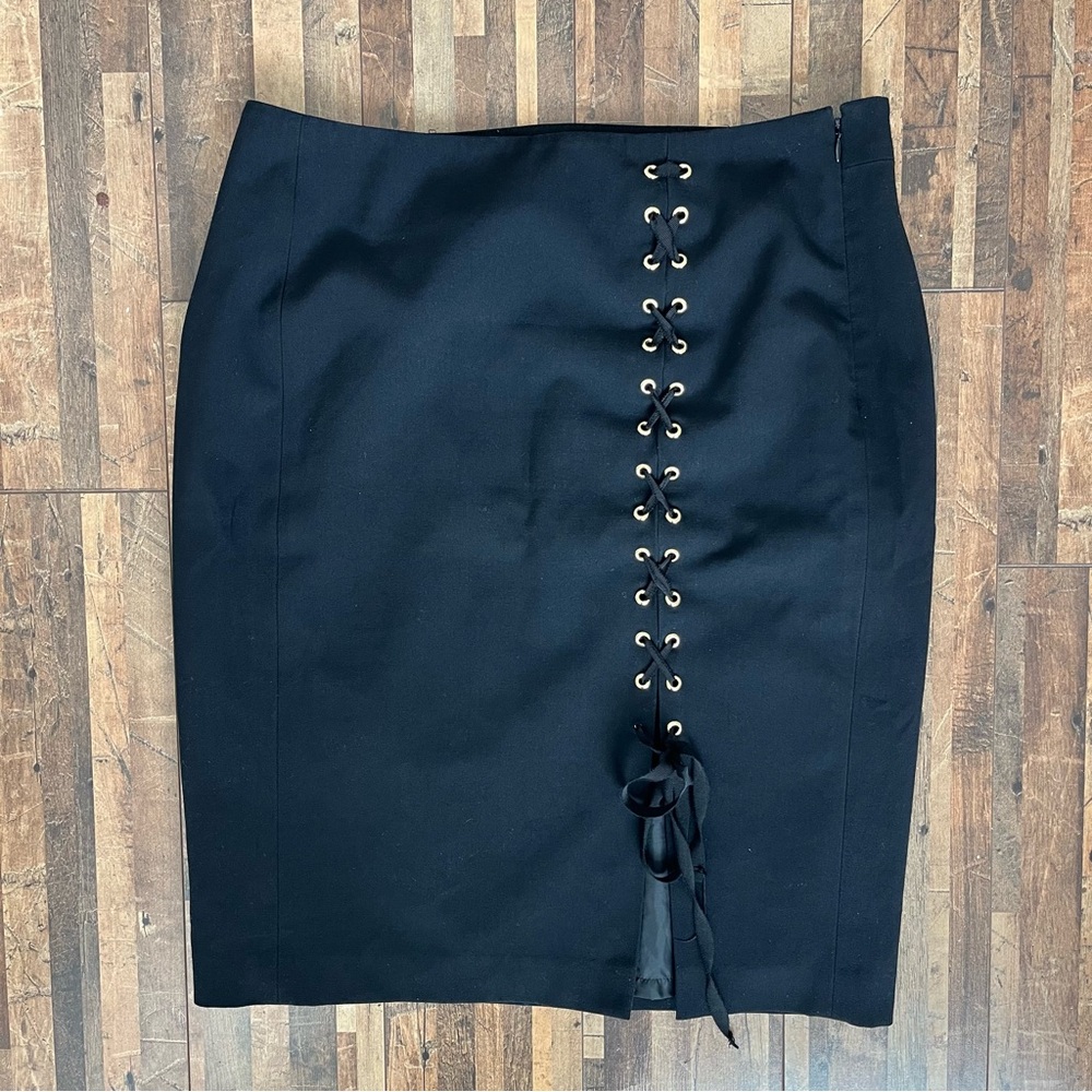 Nine West Grommet Lace Up Pencil Skirt Black Sz 6